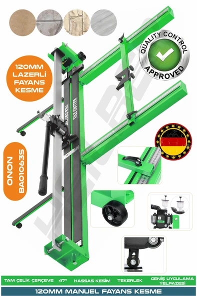 HEİLBER YENİ NESİL GREEN 120CM LAZERLİ YAĞLI ÇİFT SÜRGÜLÜ HASSAS KESİM METRELİ SERAMİK FAYANS GRANİT KESME M ürün görseli 1