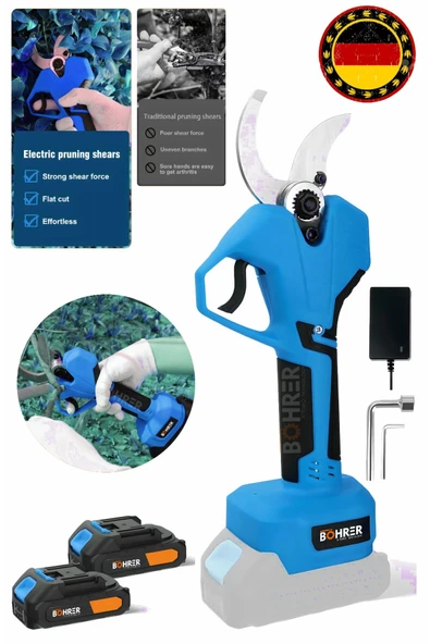 BÖHRER Profesyonel V258 5ah 25mm Çift Kademeli Kömürsüz Blue Akülü Budama Makası Ve Budama Makinesi ürün görseli 1