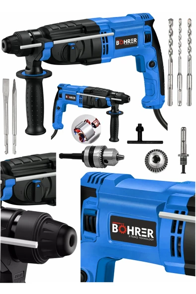 BÖHRER Dark Blue 2450w Bakır Sargılı Metal Şanzıman Kırıcı Delici Hilti +5 Adet Uç +yedek Mandren Hediyeli ürün görseli 1