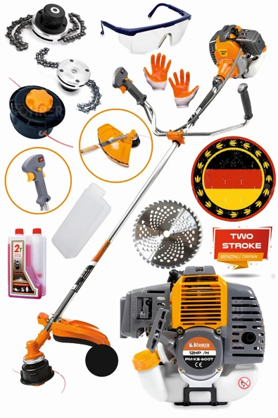 BÖHRER Alman Orange Profesyonel 12 Hp /hyan Tipi Benzinli Ot Çalı Çim Biçme Makinesi Tırpanı Eldiven ürün görseli 1