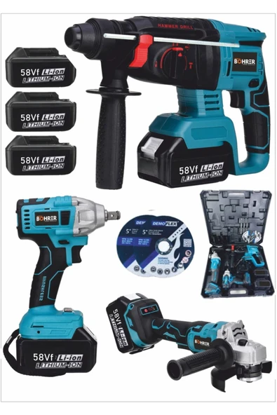 BÖHRER Pross Bruhless 58 Vf 5ah Matkap Bits Somun Sökme + 26mm Şarjlı Hilti Ve Sprial Taşlama Makinesi Seti ürün görseli 1
