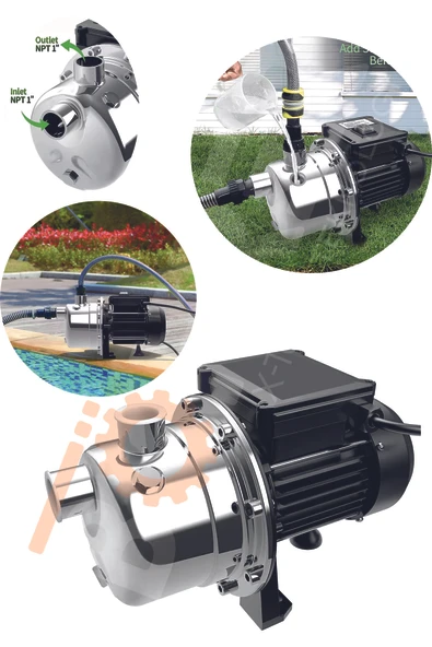 BÖHRER Bakır Sargılı Paslanmaz Jet750sc 1 Hp Max 4.7 Bar 8 Metre Emiş Max 72 Metre Dik Su Pompası ürün görseli 1