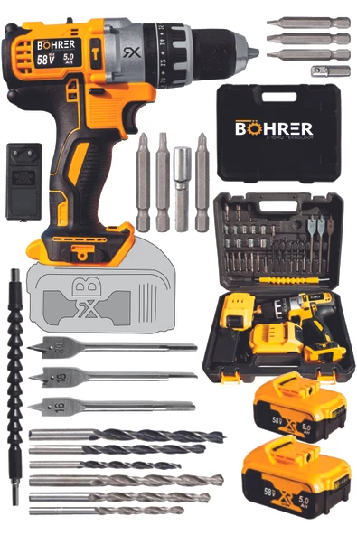 BÖHRER Böhr 58v 5ah Darbeli Bakır Sargılı Pro/xr/s Metal Şanzıman Şarjlı Çift Akülü Vidalama Matkap ürün görseli 1