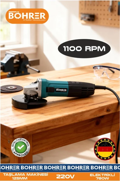 BÖHRER ELEKTRİKLİ AÇILI TAŞLAMA MAKİNESİ - 1100RPM 780W 125MM - 220V ürün görseli 1