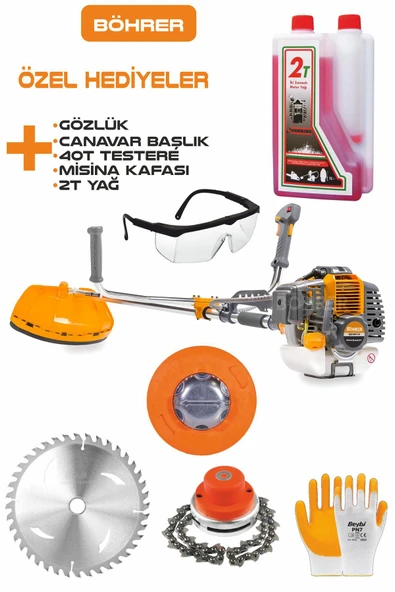 BÖHRER 15HP /h YAN TİPİ BENZİNLİ OT ÇALI ÇİM BİÇME TIRPAN MAKİNESİ + CANAVAR+YAĞ+GÖZLÜK+ELDİVEN ürün görseli 1
