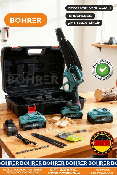 BÖHRER ALMAN DESİGNE BA011153 KÖMÜRSÜZ YENİ TASARIM ÇİFT AKÜLÜ 15CM 6 İNÇ - OTOMATİK YAĞLI VE 10 PİLLİ 36V ürün görseli 1