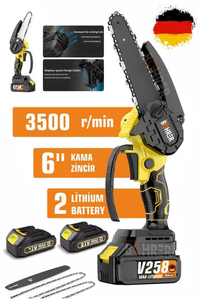 BÖHRER V258 Akülü Testere, Yellow İki Akülü Zincirli Testere,Ağaç Budama İçin 6 İnç El Tipi Akülü Testere ürün görseli 1