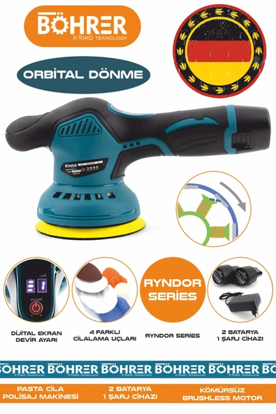 BÖHRER Alman Bx3601 Çift Akülü Orbital 6 Kademeli Dijital Pasta Cila Araç Parke Mermer Polisaj Makinesi ürün görseli 1
