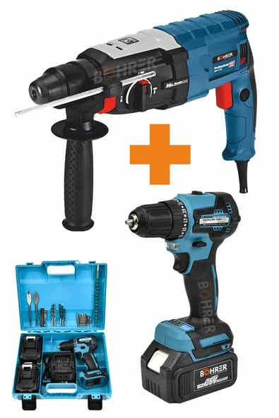 BÖHRER 3200 Watt Kırıcı Delici Hilti + V58 5000mAh 10 mm Kömürsüz Elektronik Kartlı Akülü Vidalama ürün görseli 1