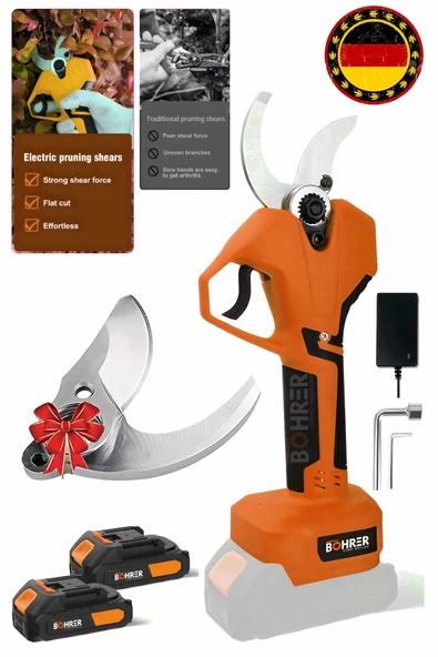 BÖHRER V258 5ah 25mm Çift Kademeli Kömürsüz Orange Akülü Budama Makası Ve Budama Makinesi +1 Bıçak Takımı ürün görseli 1