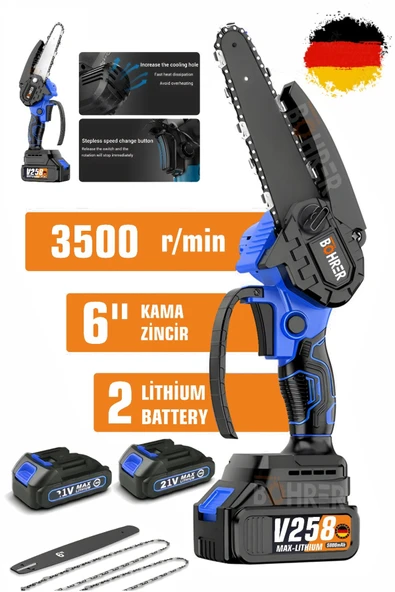 BÖHRER V258 Akülü Testere, Dark İki Akülü Zincirli Testere,Ağaç Budama İçin 6 İnç El Tipi Akülü Testere ürün görseli 1
