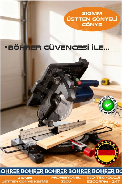 BÖHRER 210MM 1200W 5300 RPM ÜSTTEN GÖNYELİ LAMİNE PARKE AHŞAP KESME GÖNYE KESME MAKİNESİ ürün görseli 1
