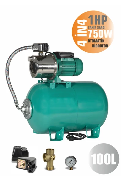 BÖHRER Jet750sc Bakır 100litre Yatay 1hp Tanklı Otomatik Aç-kapa Otomatik - Paket Hidrofor-4kat-12daire ürün görseli 1