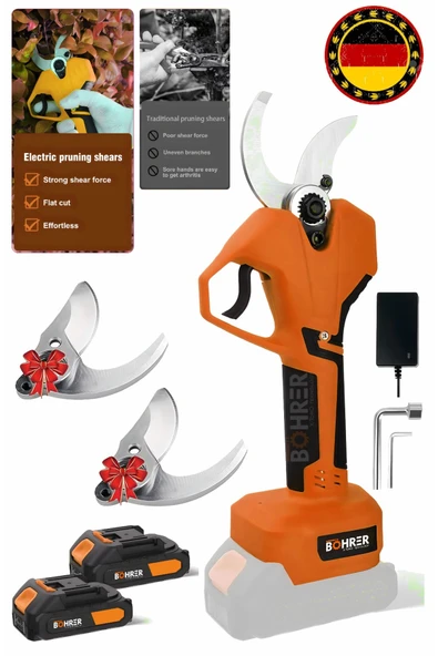 BÖHRER V258 5ah 25mm Çift Kademeli Kömürsüz Orange Akülü Budama Makası Ve Budama Makinesi +2 Bıçak Takımı ürün görseli 1