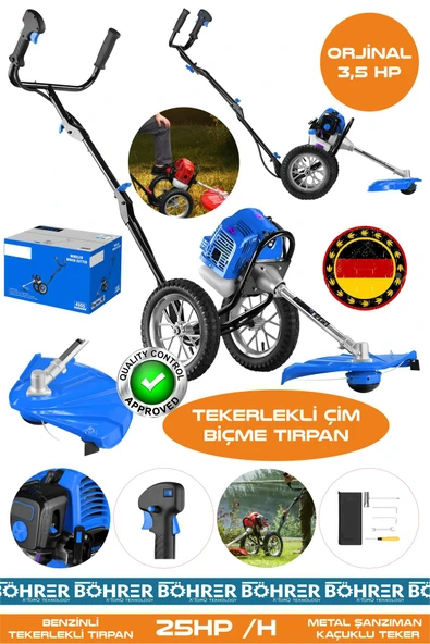 BÖHRER Alman Pro BA01075M 25Hp/H Tekerlekli Benzinli Diken Çalı Çim Biçme Tırpan Makinesi ürün görseli 1
