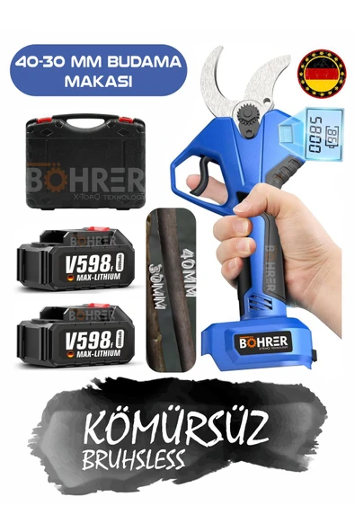 BÖHRER 42 Mm-30 Mm Blue Dijital Göstergeli Iki Kademeli Akülü Budama Makası , Akülü Bağ Makası ,V598 ürün görseli 1