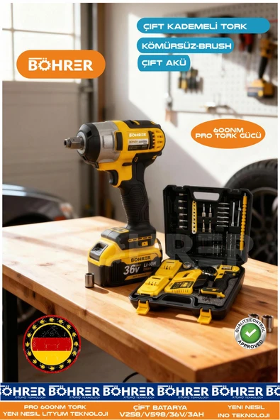 BÖHRER PRO 600 NM 36V 3AH YENİ NESİL ÇİFT AKÜLÜ ŞARJLI SOMUN SIKMA SÖKME MAKİNESİ ürün görseli 1