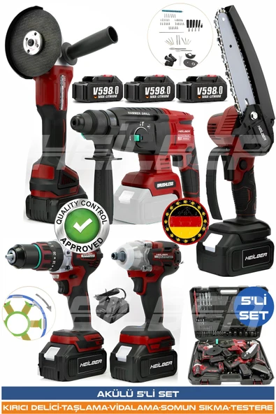 HEİLBER ALMAN RED 5524K KOMBO 5'Lİ KÖMÜRSÜZ PROFESYONEL SET 2 BATARYA 1 Ş.CİHAZI ürün görseli 1