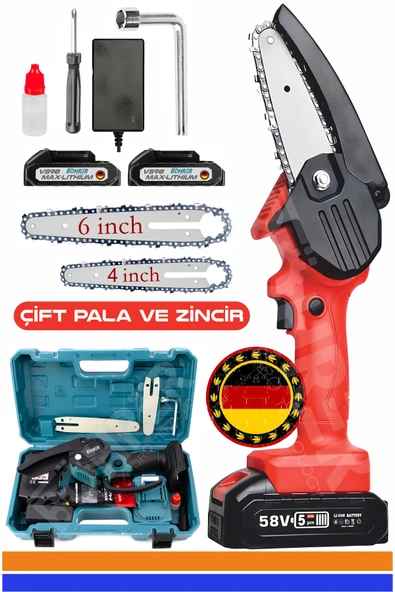 BÖHRER 58v 5ah Red +2 Adet Zincir Hediyeli Çift Bataryalı Dal Budama Akülü Testere Makinesi ürün görseli 1
