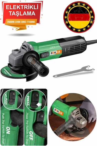 BÖHRER 115 MM 2600W ELEKTRİKLİ AÇILI AVUÇ TAŞLAMA MAKİNESİ, PROFİL KESME , MERMER ZIMPARALAMA , DEMİR KESME ürün görseli 1