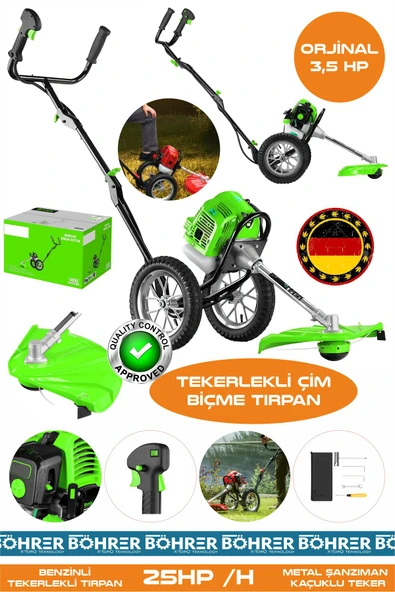 BÖHRER Alman Pro BA01075Y 25Hp/H Tekerlekli Benzinli Diken Çalı Çim Biçme Tırpan Makinesi ürün görseli 1