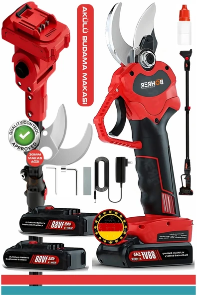 BÖHRER V258 5ah 30mm Çift Kademeli Teleskop Uzatmalı Kömürsüz Red Akülü Budama Makası ürün görseli 1