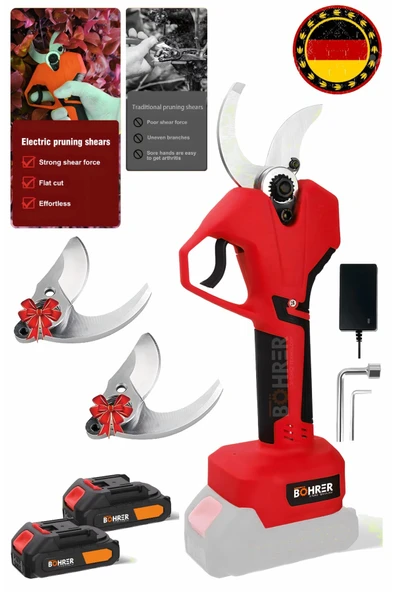 BÖHRER V258 5ah 25mm Çift Kademeli Kömürsüz Red Akülü Budama Makası Ve Budama Makinesi +2 Bıçak Takımı ürün görseli 1