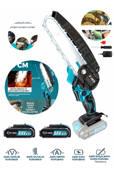 BÖHRER Taşınabilir Blue 20 cm 6'' Bahçe Ev Ağaç Dalları Portatif 58vf 5ah Akülü Zinciri Budama Testere ürün görseli 1