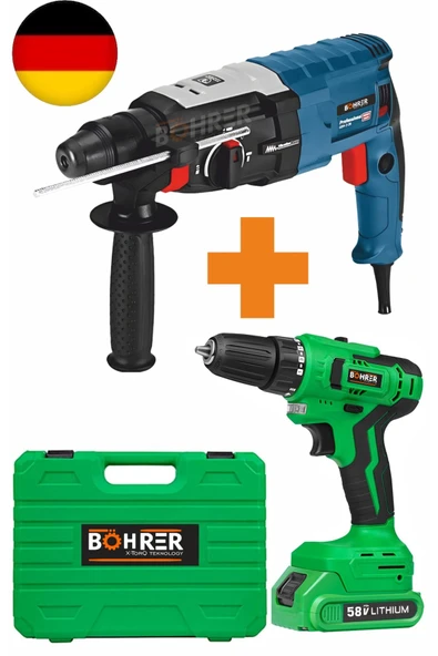 BÖHRER 3200W Kırıcı Delici Hilti Matkap + V58 5000mAh Akülü Vidalama 24 Parça Matkap Seti ürün görseli 1