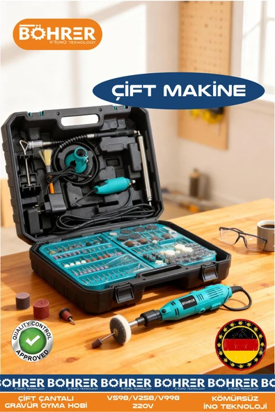 BÖHRER ELEKTRİKLİ 2 MAKİNELİ FULL SET HOBİ GRAVÜR OYMA MİNİ TAŞLAMA MAKİNESİ ürün görseli 1