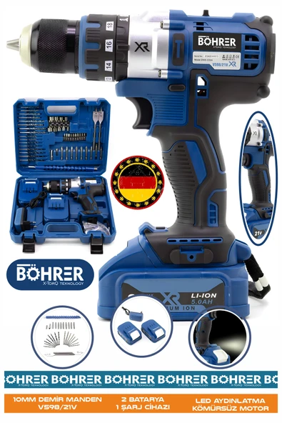 BÖHRER ALMAN V258 5AH AKÜLÜ VİDALAMA DARBELİ MAVİ 72NM ÇİFT ŞANZIMAN KADEMELİ MATKAP ürün görseli 1