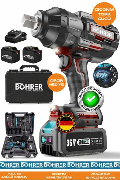 BÖHRER Alman BA01072K Akülü Somun Sıkma Makinesi | 1200 Nm Tork – 36V 5Ah | Darbeli Lokma – Ağır Hizmet Tip ürün görseli 1
