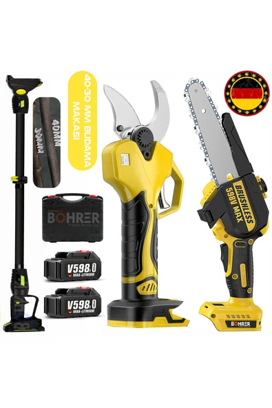 BÖHRER 42 Mm Dijital Akülü Budama Makası Yellow 25cm Yağlı Akülü Budama Testere,V598 3m Teleskopik Kol ürün görseli 1