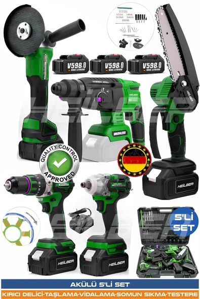 HEİLBER ALMAN GREEN 5524Y KOMBO 5'Lİ KÖMÜRSÜZ PROFESYONEL SET 2 BATARYA 1 Ş.CİHAZI ürün görseli 1