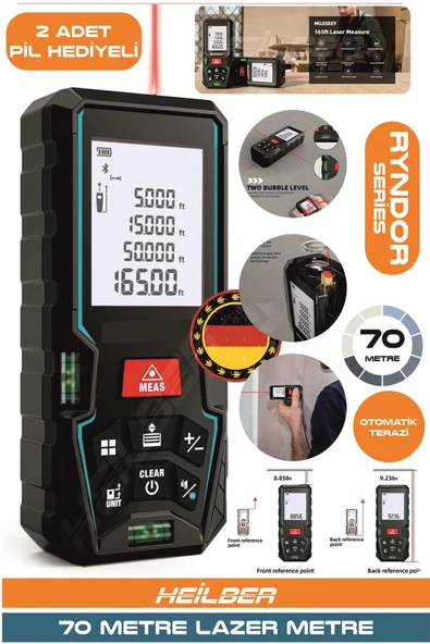 HEİLBER 50M Dijital Lazer Metre – Yüksek Hassasiyetli Mesafe Ölçer | LCD Ekranlı | Otomatik Alan/Hacim Hesap ürün görseli 1