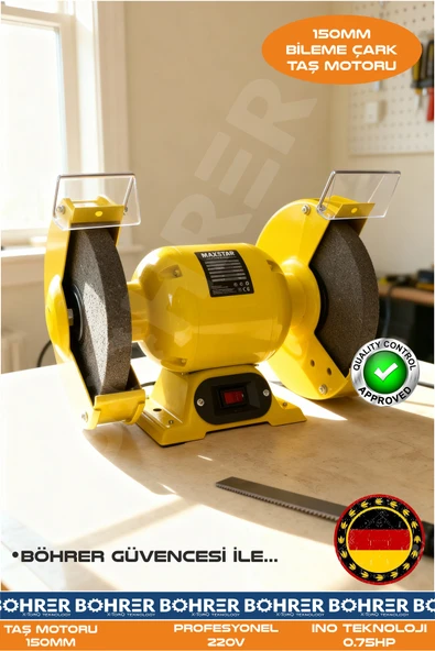 BÖHRER 200MM ELEKTRİKLİ 3/4 HP ZIMPARA BALTA TAŞ BİLEME ÇARK MOTORU ürün görseli 1