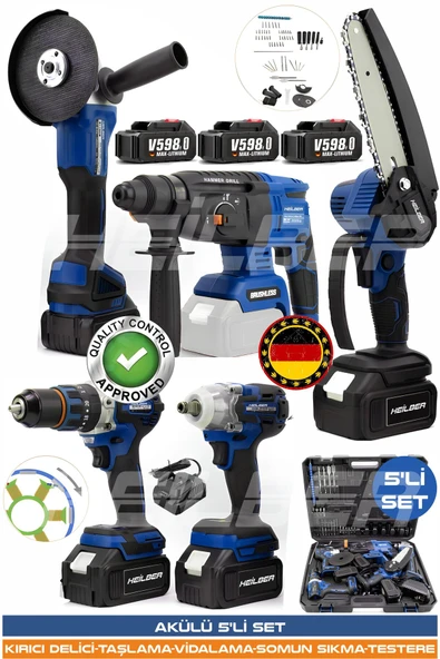 HEİLBER ALMAN BLUE 5524B KOMBO 5'Lİ KÖMÜRSÜZ PROFESYONEL SET 2 BATARYA 1 Ş.CİHAZI ürün görseli 1