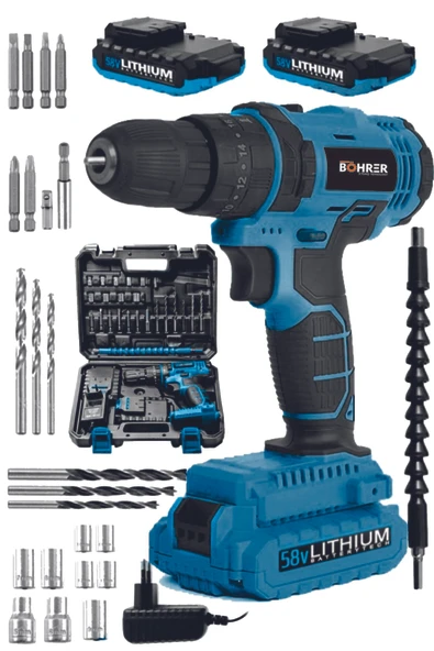 BÖHRER Profesyonel Koffer 58 V 5 Ah Çift Akülü Dark Blue +24 Parça Vidalama Matkap Seti ürün görseli 1