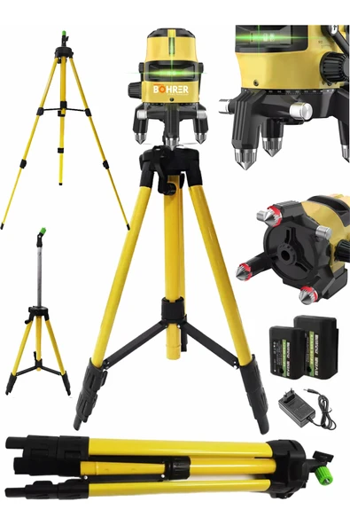 BÖHRER Yatay Ve Dikey Lazer Hizalama 2 Adet 30m Li-on Pilli Yeşil Işık Seviye Ölçme +3 Kademe Ayaklı Tripod ürün görseli 1