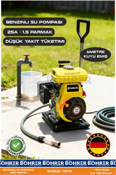 BÖHRER 50A 7.5 HP 6M EMİŞ - 250M YATAY - 25M DİK BENZİNLİ BAHÇE SULAMA TAHLİYE SANTRİFÜJ POMPA ürün görseli 1