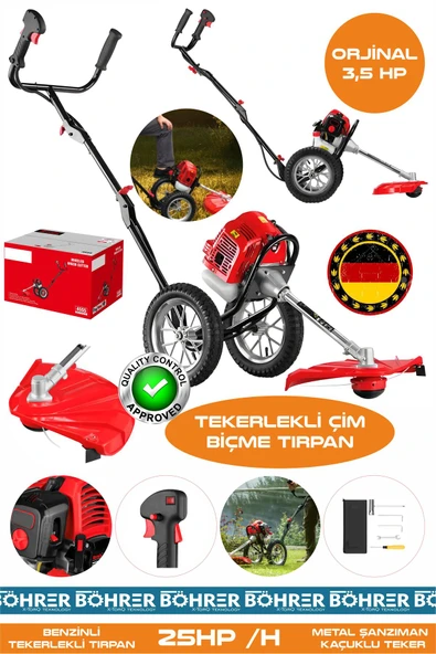 BÖHRER Alman Pro BA01075K 25Hp/H Tekerlekli Benzinli Diken Çalı Çim Biçme Tırpan Makinesi ürün görseli 1