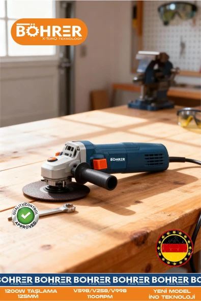 BÖHRER ELEKTRİKLİ 1200W AÇILI TAŞLAMA MAKİNESİ - 1100RPM 125MM - 220V ürün görseli 1