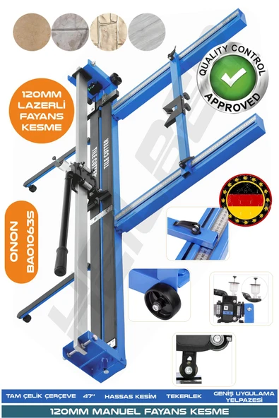 HEİLBER YENİ NESİL BLUE 120CM LAZERLİ YAĞLI ÇİFT SÜRGÜLÜ HASSAS KESİM METRELİ SERAMİK FAYANS GRANİT KESME MA ürün görseli 1