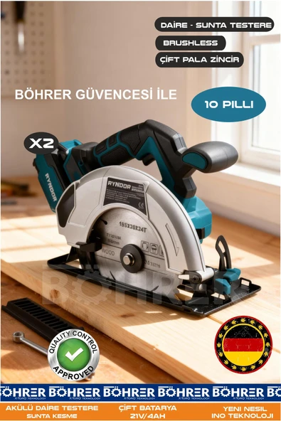 BÖHRER 21V 4AH ORJİNAL ÇİFT AKÜLÜ 10 PİLLİ SUNTA KESME - DAİRE TESTERE ürün görseli 1