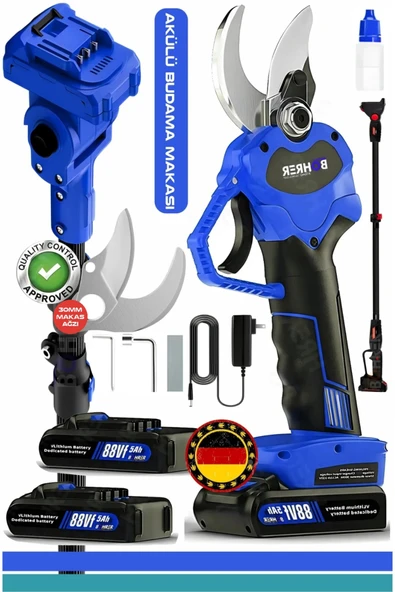 BÖHRER V258 5ah 30mm Çift Kademeli Teleskop Uzatmalı Kömürsüz Blue Akülü Budama Makası ürün görseli 1
