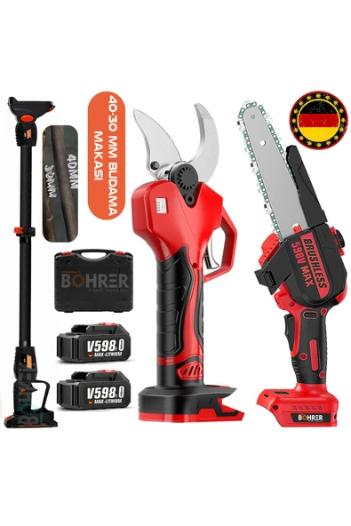 BÖHRER 42 Mm Dijital Red Akülü Budama Makası 25cm Yağlı Akülü Testere, V598/f 5ah 3m Teleskopik Uzatma Kol ürün görseli 1