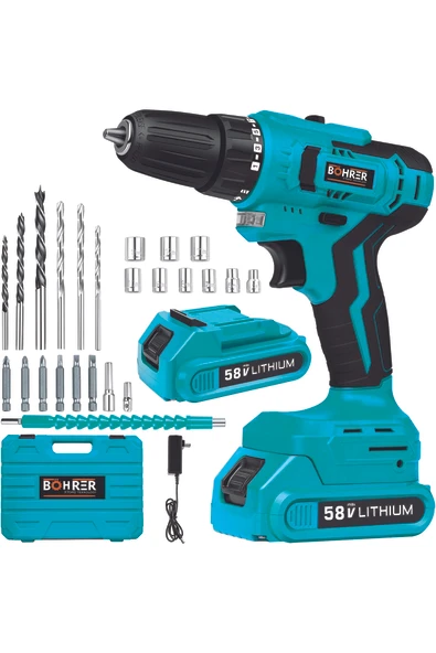 BÖHRER German 58v 5ah Pro Hummer Blue Çift Akülü Yüksek Torq +24 Vidalama Şarjlı Matkap Set ürün görseli 1