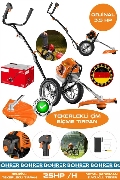 BÖHRER Alman Pro BA01075T 25Hp/H Tekerlekli Benzinli Diken Çalı Çim Biçme Tırpan Makinesi ürün görseli 1