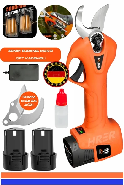 BÖHRER 30 Mm 21v 5ah Profesyonel Çift Akülü Bahçe Sera Süper Budama Bağ Makası Şarjlı Budama Makinesi ürün görseli 1