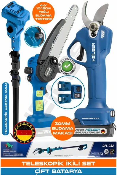 HEİLBER ALMAN 6807M BLUE V598/21V TELESKOPİK AKÜLÜ DAL BUDAMA ZİNCİRLİ TESTERE VE ŞARJLI 30MM DAL BUDAMA MAK ürün görseli 1
